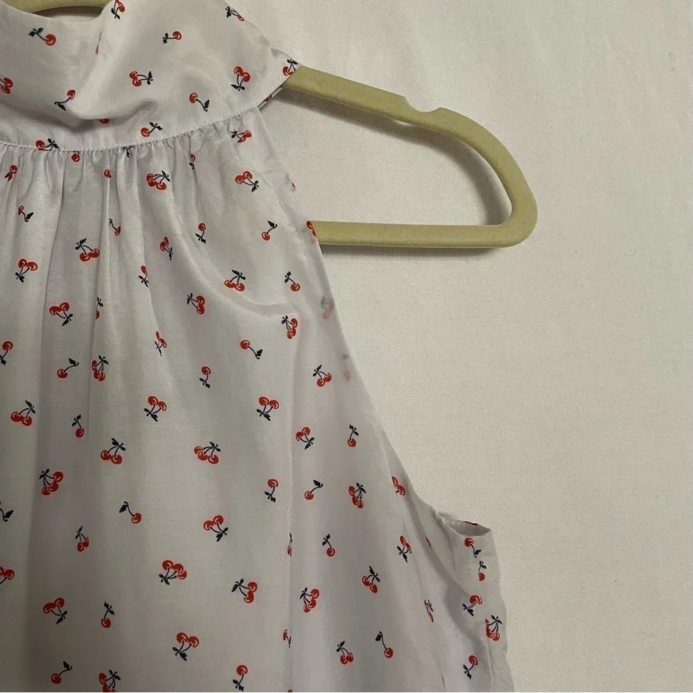 J. Crew Silk Blend Cherry Print Sleeveless HighTie Neck Halter Blouse Top